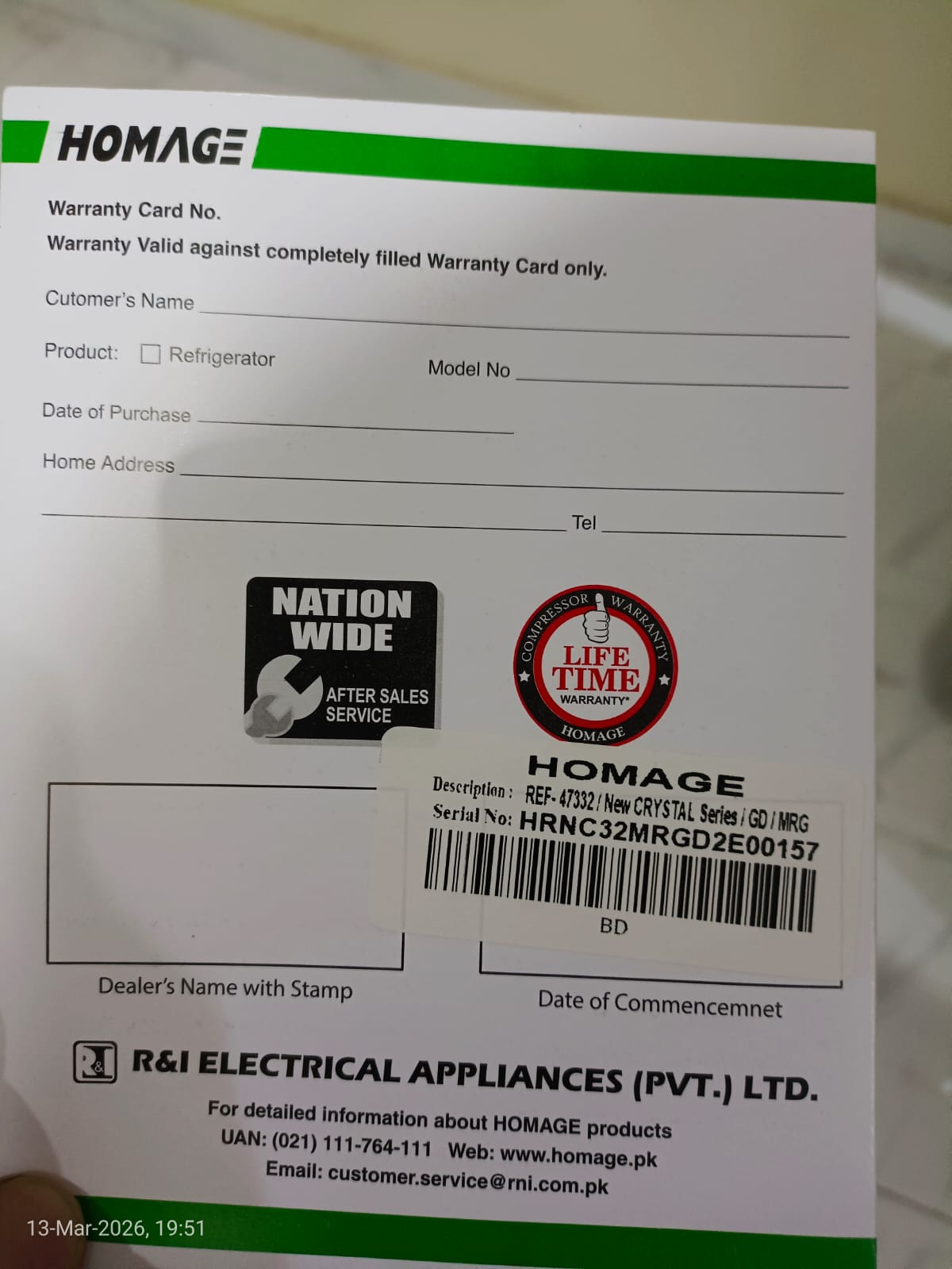 6 Month Used Homage 11 CFT Refrigerator For Sale